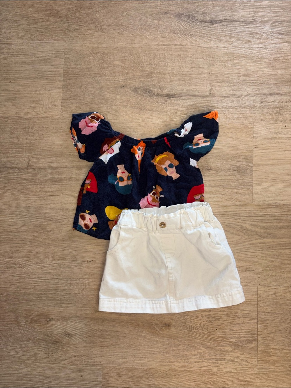 Girls Navy Top with White Skirt Set